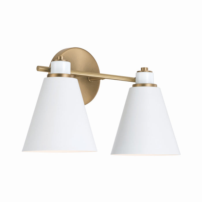 Capital Lighting 150121AW Two Light Vanity, Aged Brass and White