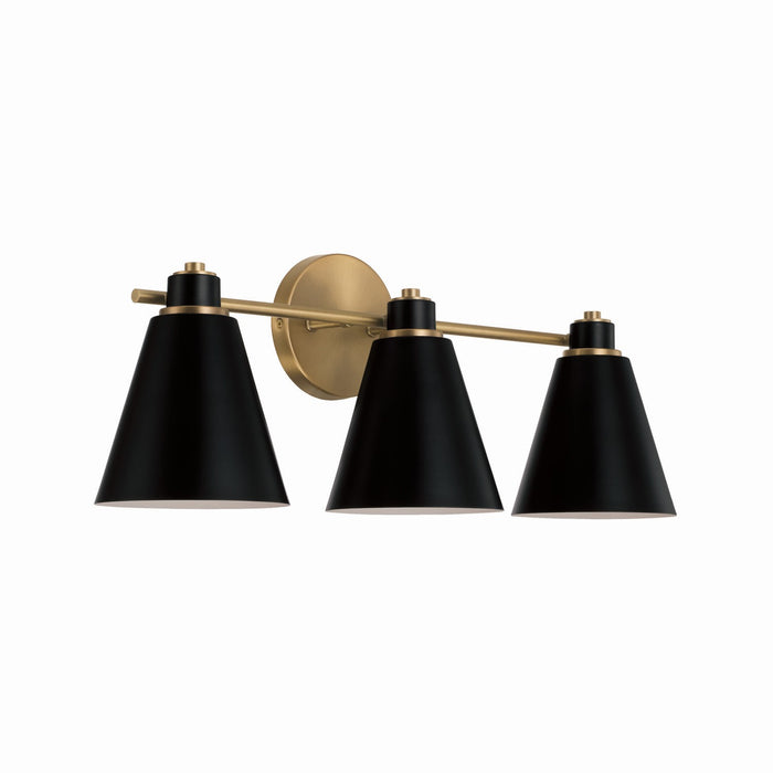 Capital Lighting 150131AB Three Light Vanity, Aged Brass and Black