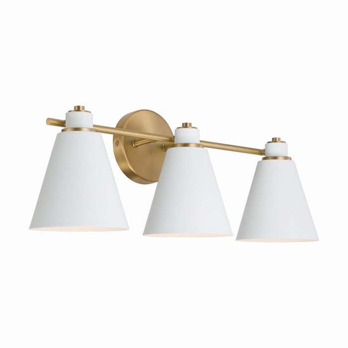 Capital Lighting 150131AW Three Light Vanity, Aged Brass and White