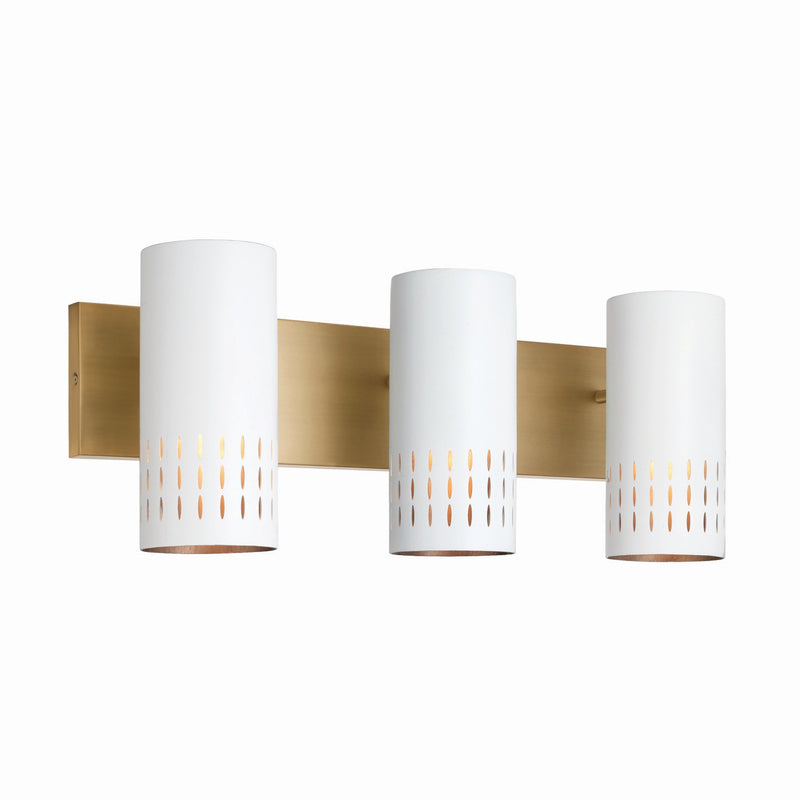 Capital Lighting 150231AW Three Light Vanity, Aged Brass and White