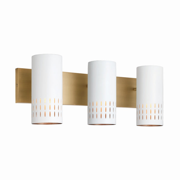 Capital Lighting 150231AW Three Light Vanity, Aged Brass and White