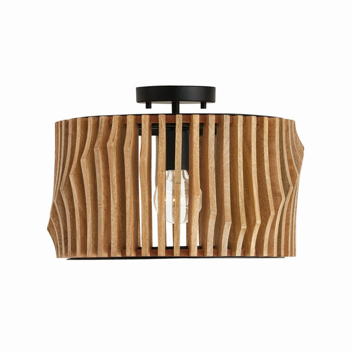 Capital Lighting 244632WK One Light Dual Mount Semi Flush/Pendant, Light Wood and Matte Black