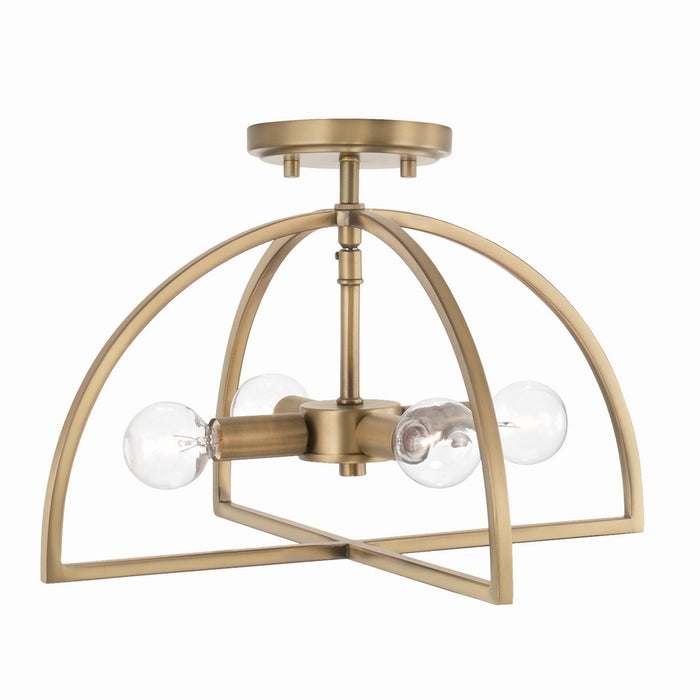 Capital Lighting 248841AD Four Light Dual Mount Semi Flush/Pendant, Aged Brass