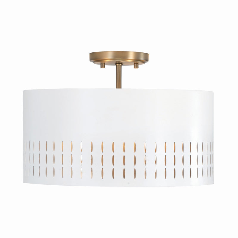 Capital Lighting 250231AW Three Light Dual Mount Semi Flush/Pendant, Aged Brass and White