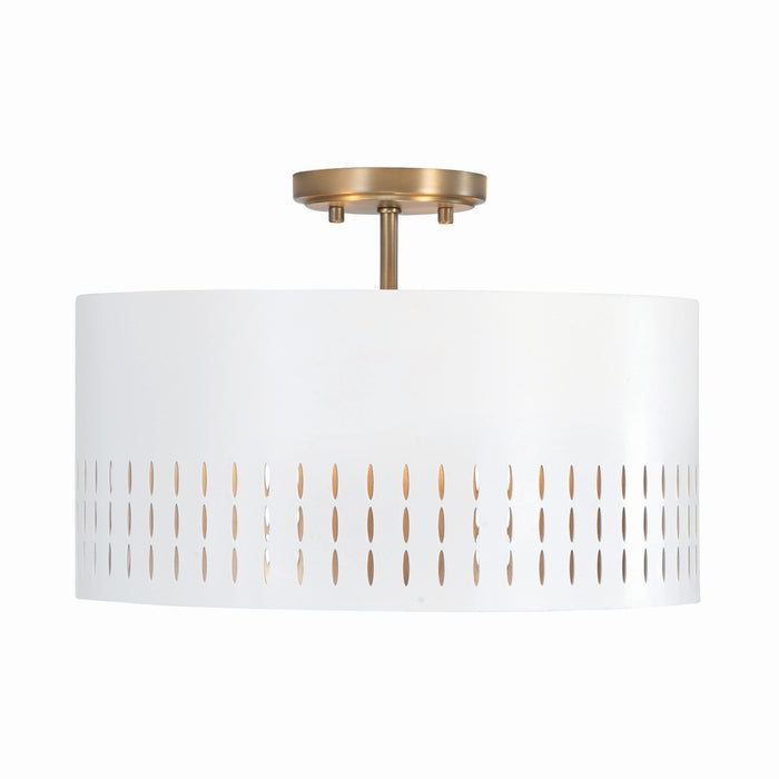 Capital Lighting 250231AW Three Light Dual Mount Semi Flush/Pendant, Aged Brass and White