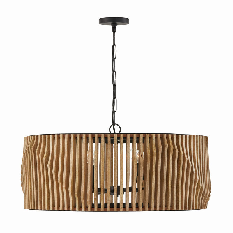 Capital Lighting 344664WK Six Light Pendant, Light Wood and Matte Black