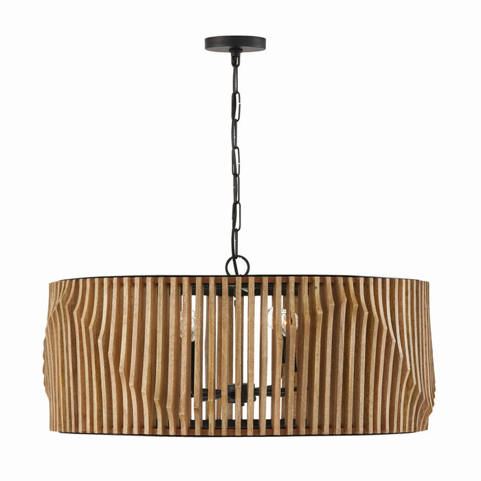 Capital Lighting 344664WK Six Light Pendant, Light Wood and Matte Black