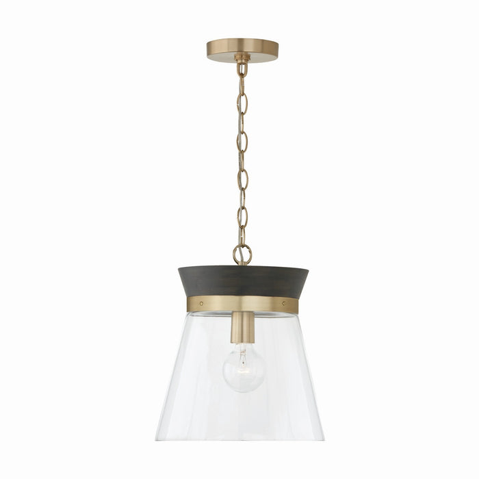 Capital Lighting 347311KR One Light Pendant, Black Stain and Matte Brass