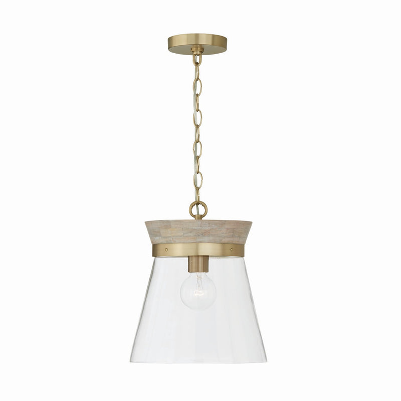 Capital Lighting 347311WS One Light Pendant, White Wash and Matte Brass
