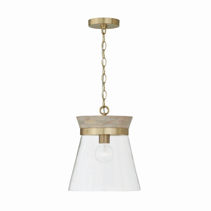 Capital Lighting 347311WS One Light Pendant, White Wash and Matte Brass