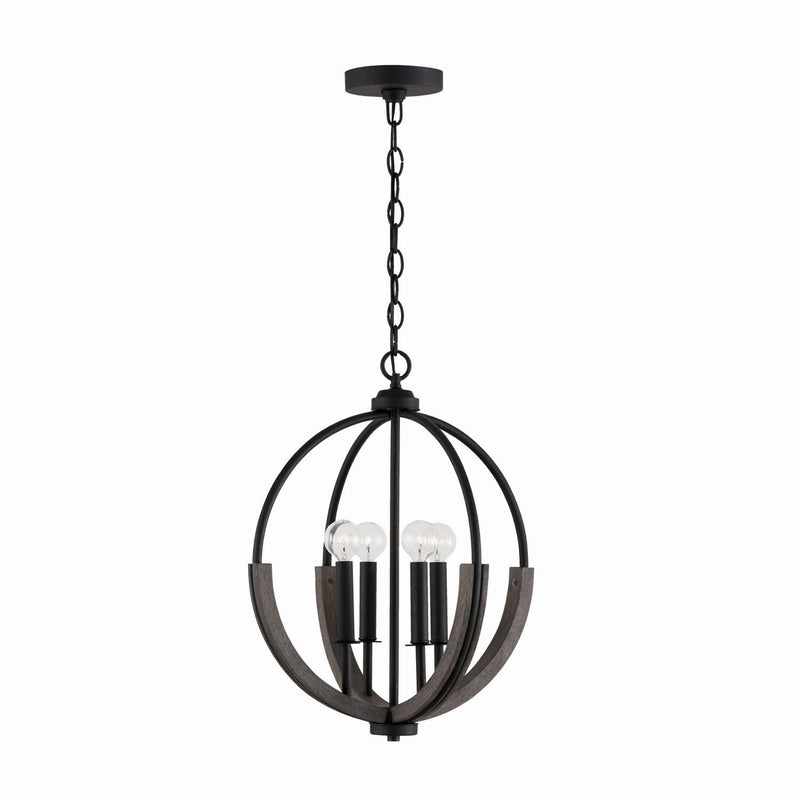 Capital Lighting 347642CK Four Light Pendant, Carbon Grey and Black Iron