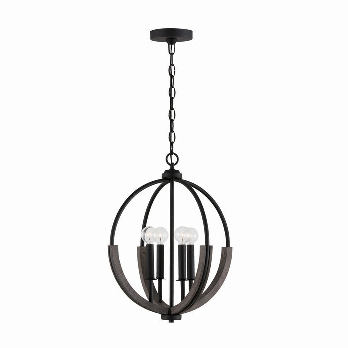 Capital Lighting 347642CK Four Light Pendant, Carbon Grey and Black Iron