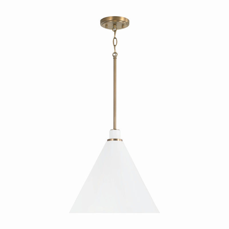Capital Lighting 350112AW One Light Pendant, Aged Brass and White
