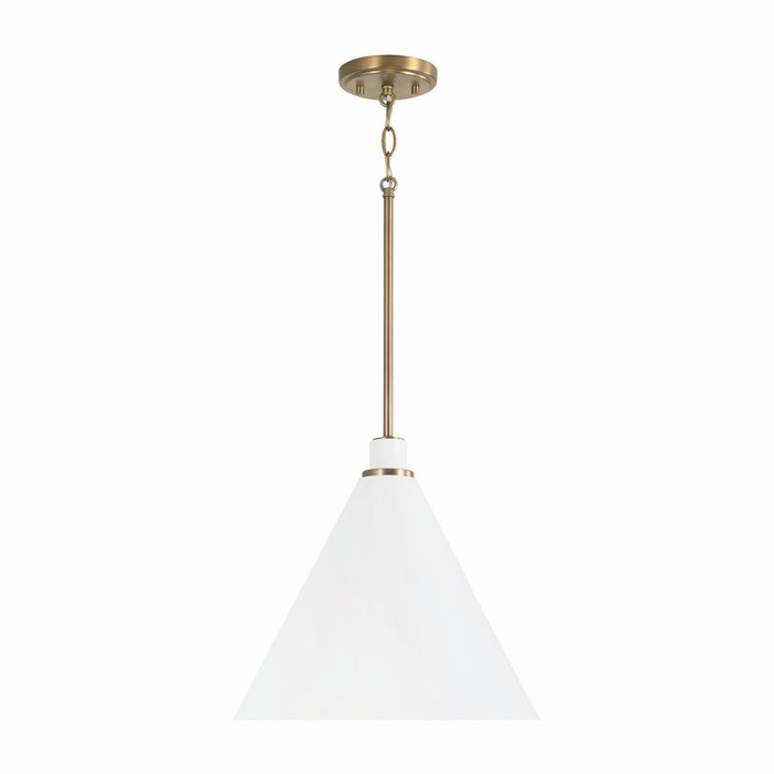 Capital Lighting 350112AW One Light Pendant, Aged Brass and White