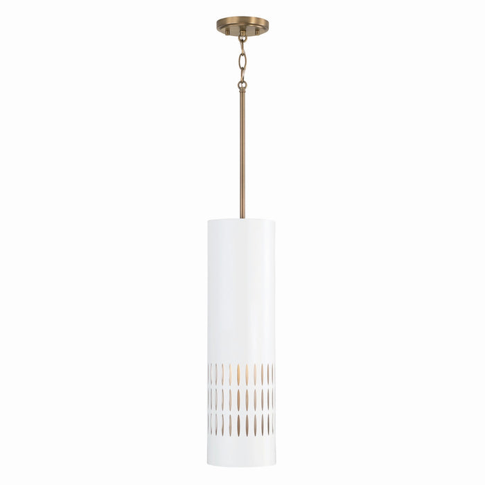 Capital Lighting 350211AW One Light Pendant, Aged Brass and White