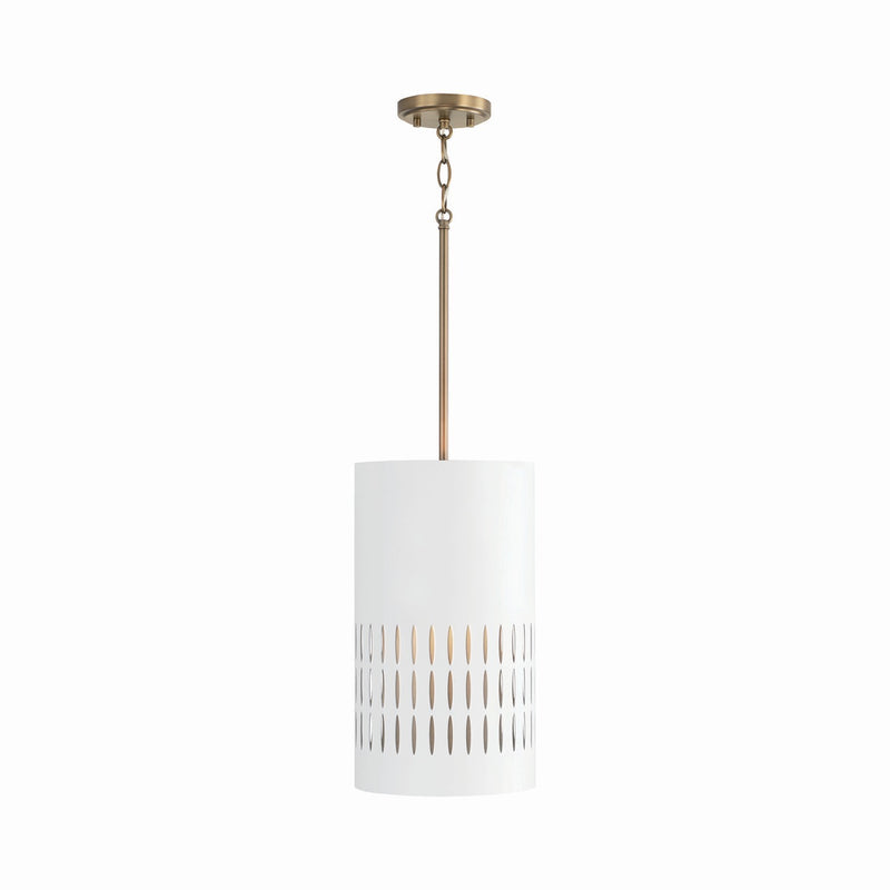 Capital Lighting 350212AW One Light Pendant, Aged Brass and White