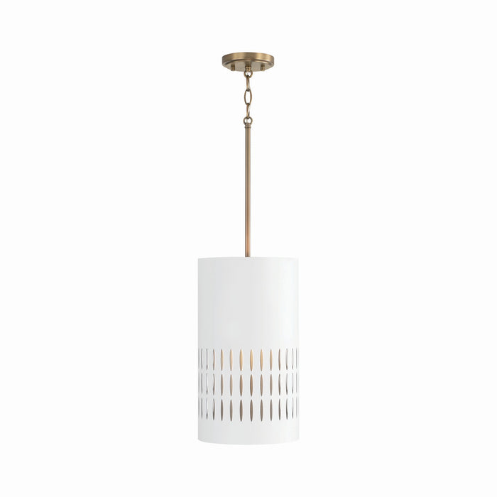 Capital Lighting 350212AW One Light Pendant, Aged Brass and White
