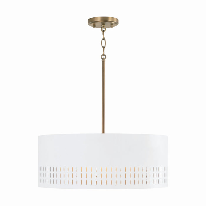 Capital Lighting 350233AW Three Light Pendant, Aged Brass and White
