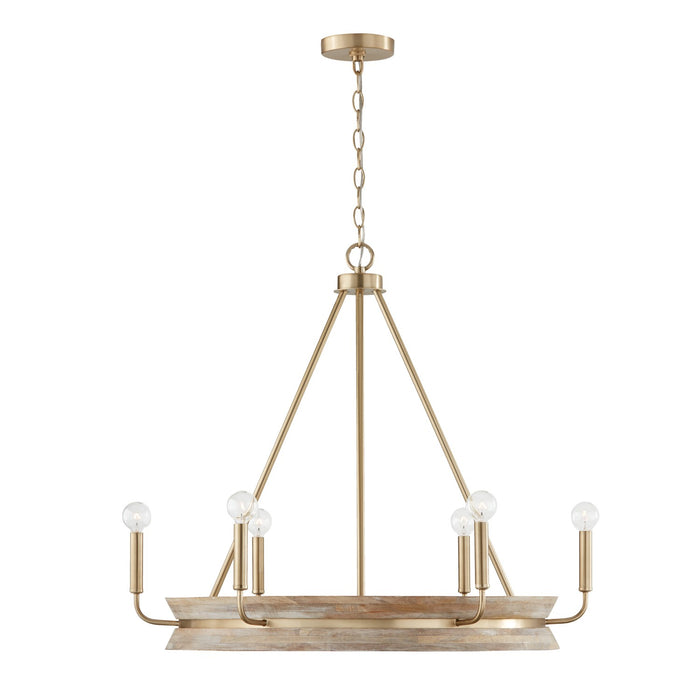 Capital Lighting 447361WS Six Light Chandelier, White Wash and Matte Brass