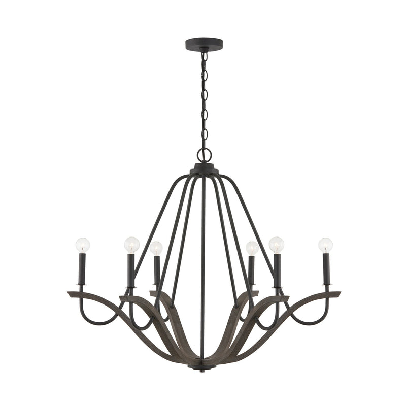 Capital Lighting 447661CK Six Light Chandelier, Carbon Grey and Black Iron