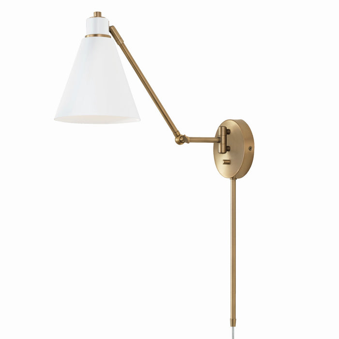 Capital Lighting 650111AW One Light Wall Sconce, Aged Brass and White