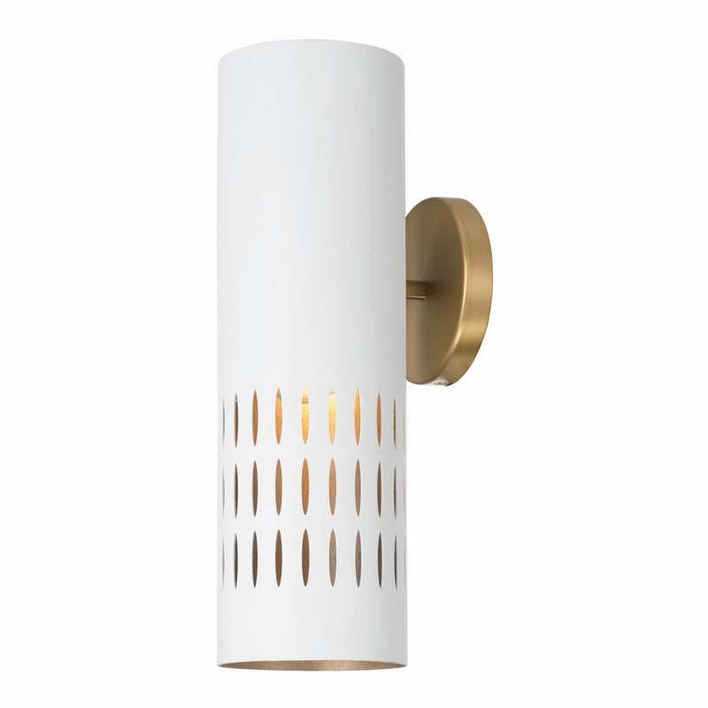 Capital Lighting 650211AW One Light Wall Sconce, Aged Brass and White