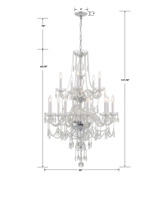 Crystorama 1155-CH-CL-MWP 15 Light Chandelier, Polished Chrome