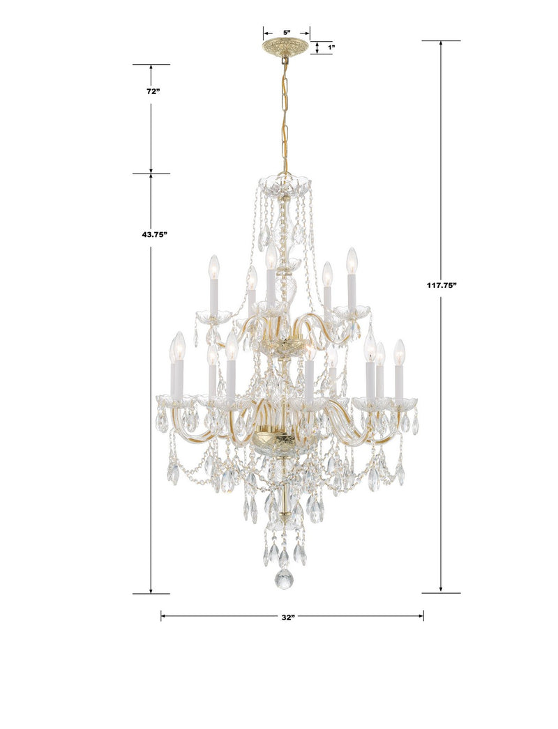Crystorama 1155-PB-CL-MWP 15 Light Chandelier, Polished Brass