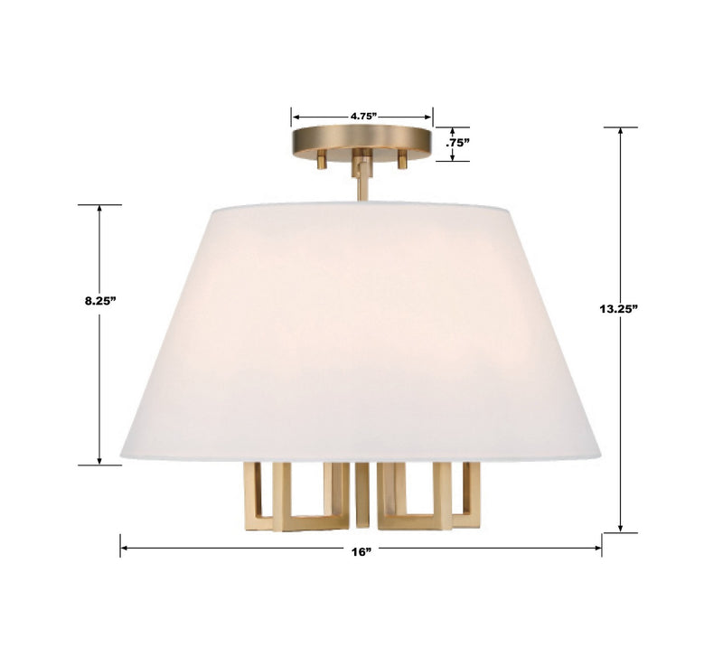 Crystorama 2255-VG_CEILING Five Light Semi Flush Mount, Vibrant Gold