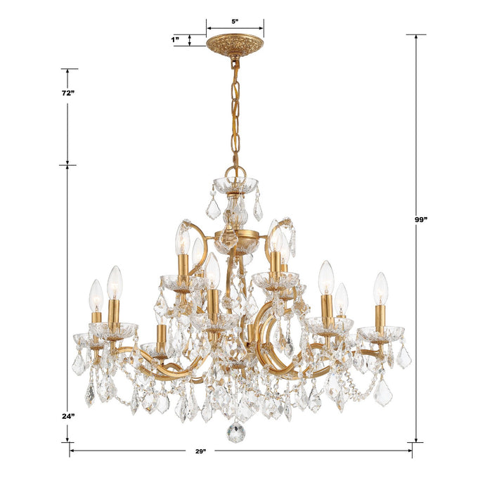 Crystorama 4456-GA-CL-MWP 12 Light Chandelier, Antique Gold