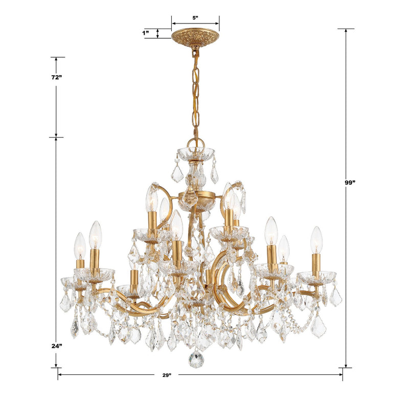 Crystorama 4456-GA-CL-S 12 Light Chandelier, Antique Gold