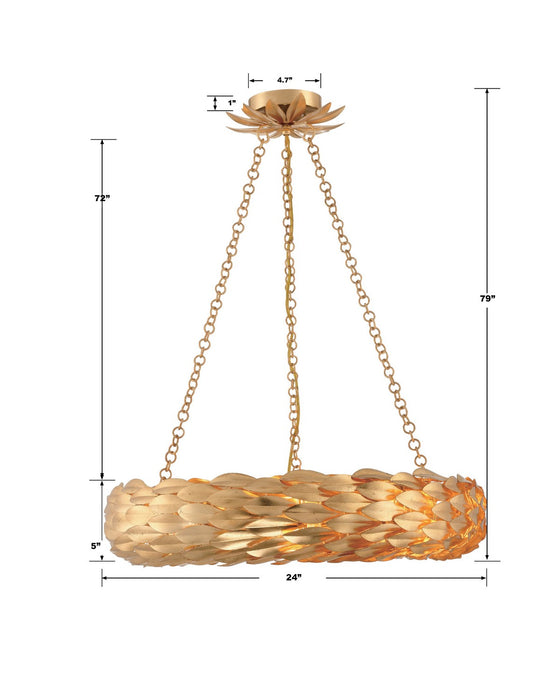 Crystorama 536-GA Six Light Pendant, Antique Gold