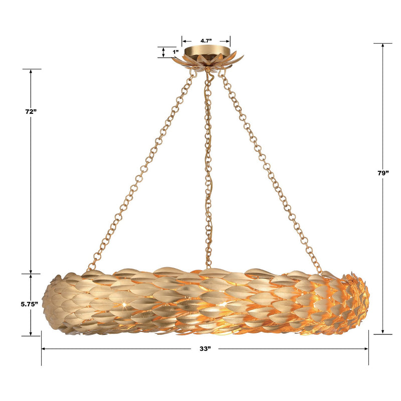Crystorama 538-GA Eight Light Pendant, Antique Gold