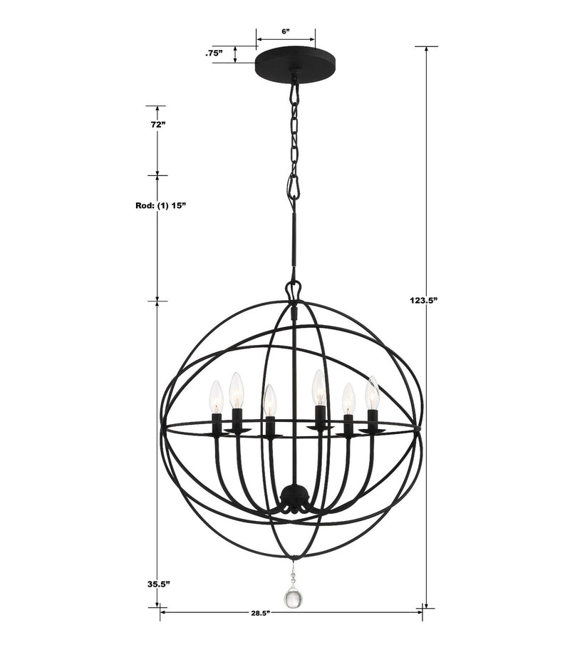 Crystorama 9228-BK Six Light Chandelier, Black