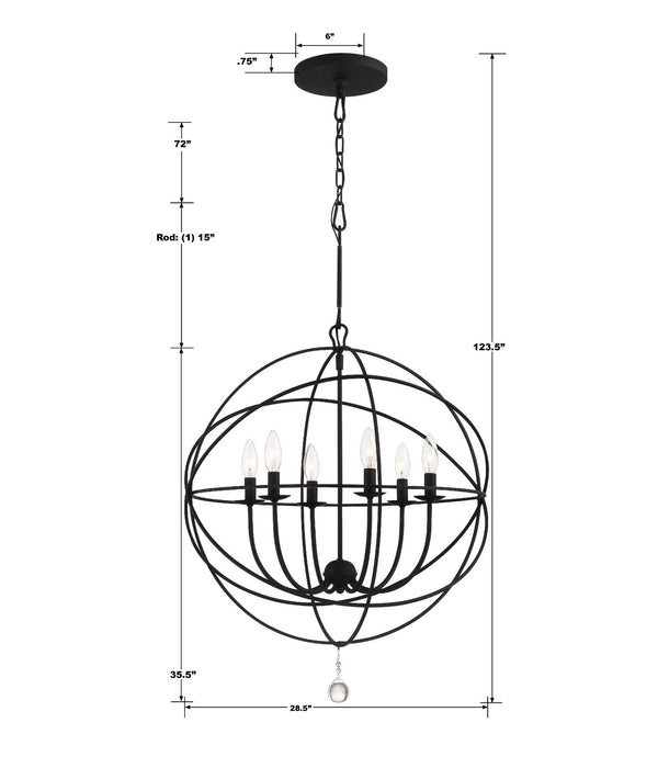 Crystorama 9228-BK Six Light Chandelier, Black