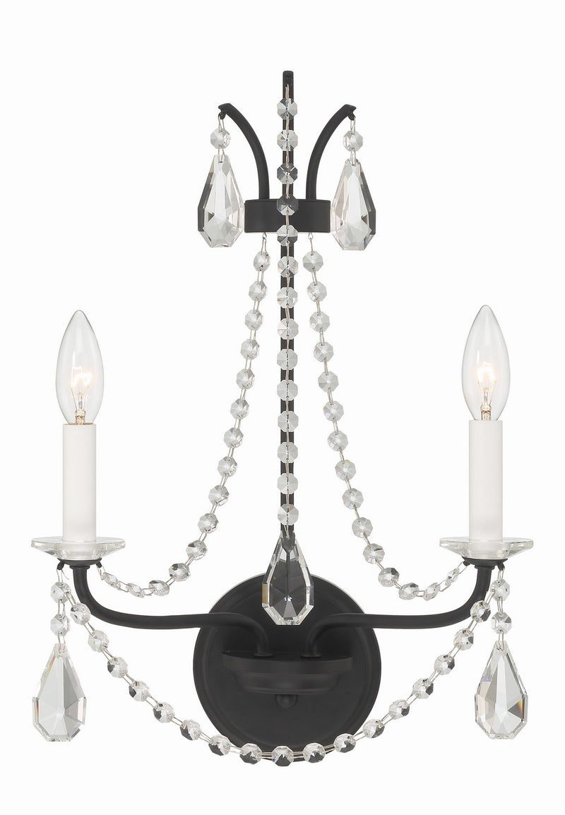 Crystorama KAR-90902-MK-CL-MWP Two Light Wall Sconce, Matte Black