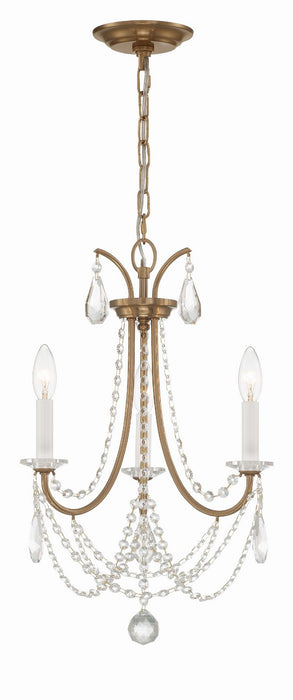 Crystorama KAR-90903-AG-CL-MWP Three Light Mini Chandelier, Aged Brass