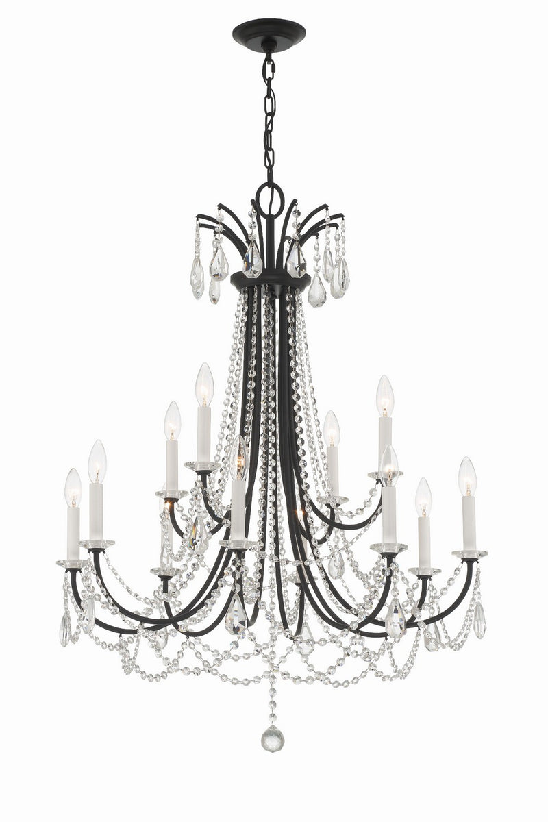 Crystorama KAR-90912-MK-CL-MWP 12 Light Chandelier, Matte Black