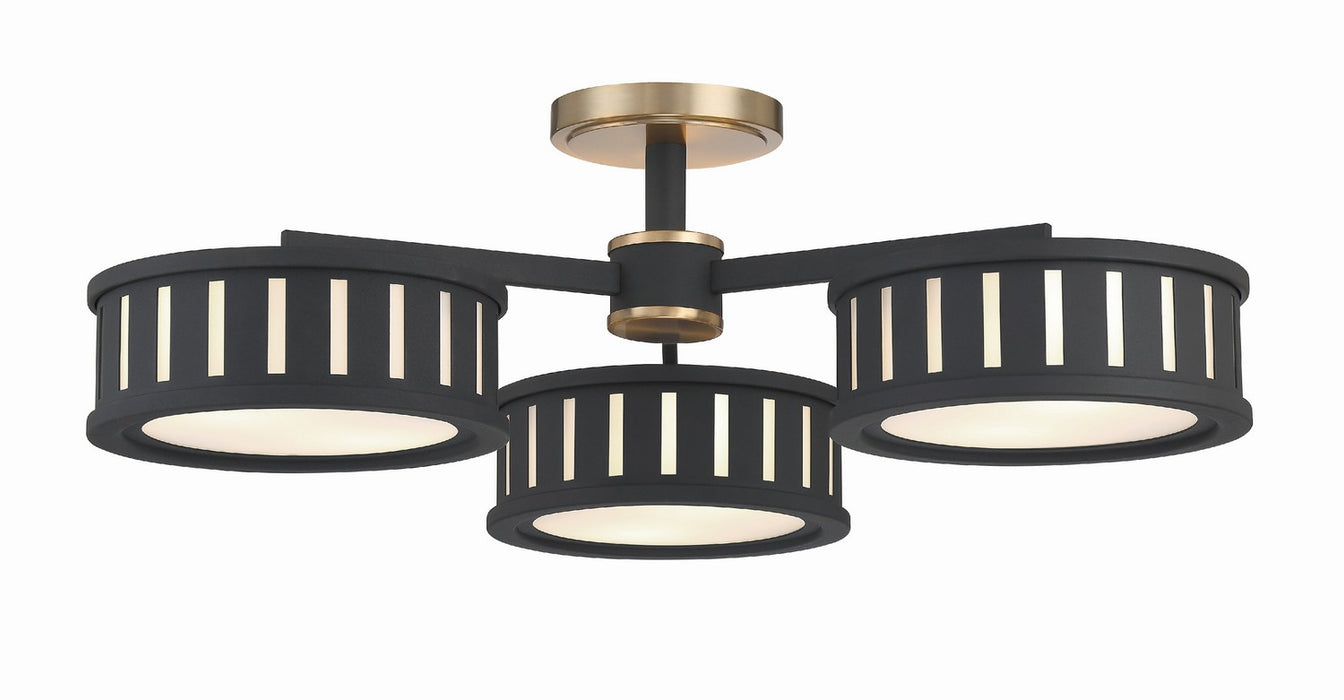 Crystorama KEN-8300-VG-BF Six Light Semi Flush Mount, Vibrant Gold + Black Forged