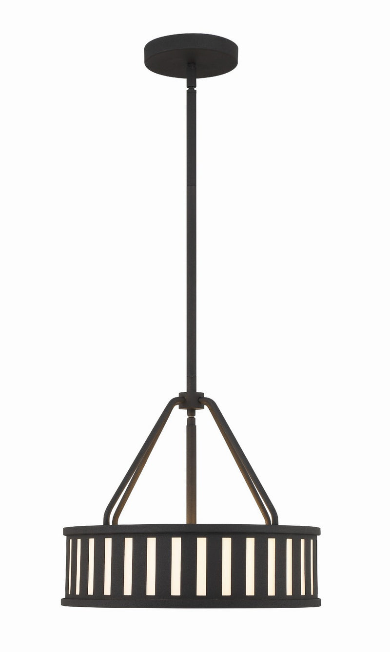 Crystorama KEN-8303-BF Three Light Pendant, Black Forged