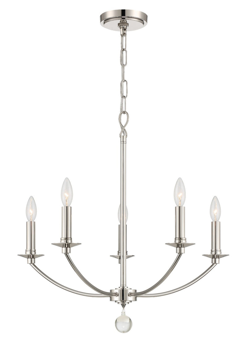 Crystorama MIL-8005-PN Five Light Chandelier, Polished Nickel