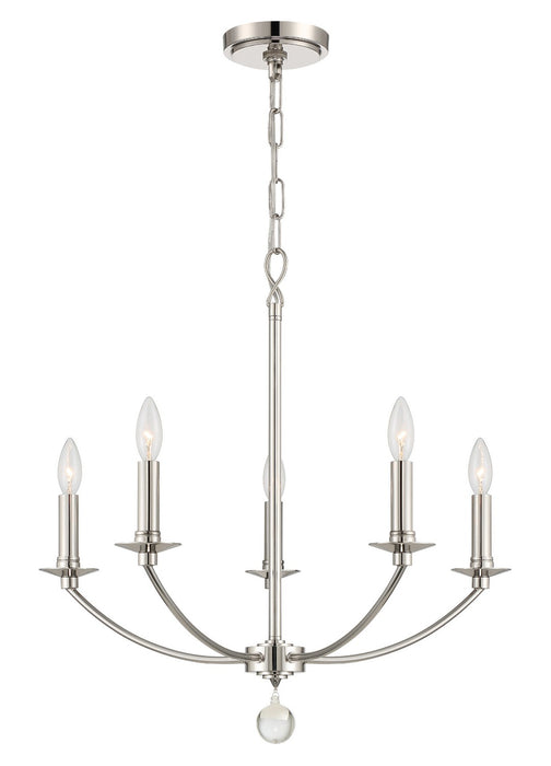 Crystorama MIL-8005-PN Five Light Chandelier, Polished Nickel