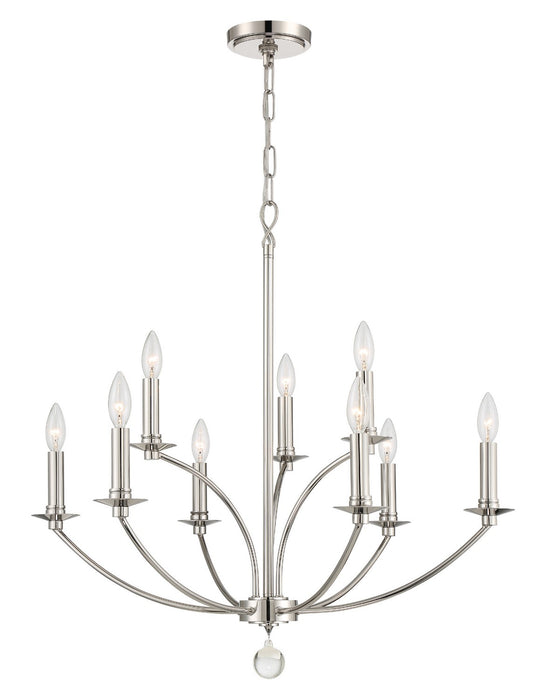 Crystorama MIL-8009-PN Nine Light Chandelier, Polished Nickel