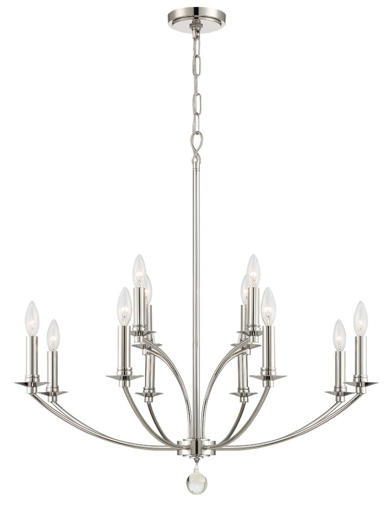 Crystorama MIL-8012-PN 12 Light Chandelier, Polished Nickel