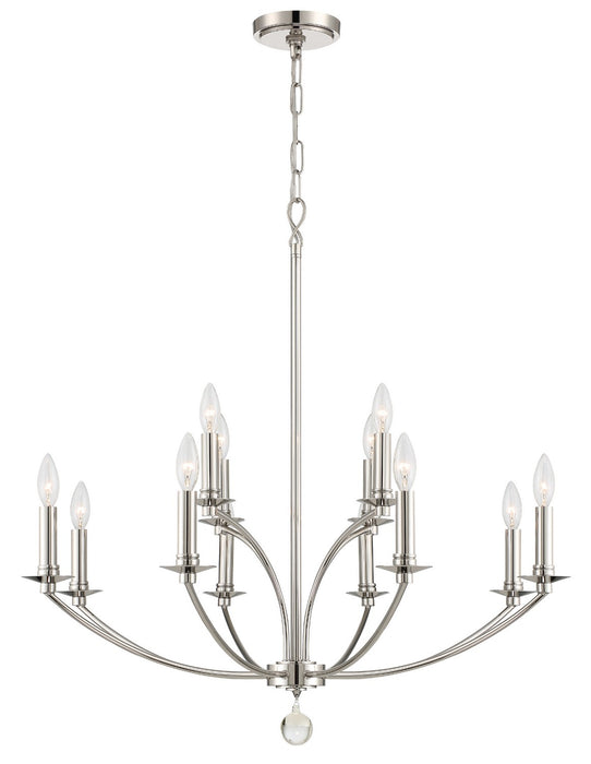 Crystorama MIL-8012-PN 12 Light Chandelier, Polished Nickel