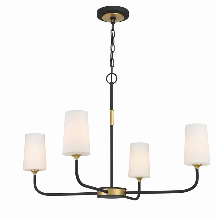 Crystorama NIL-70015-BF-MG Four Light Chandelier, Black Forged + Modern Gold