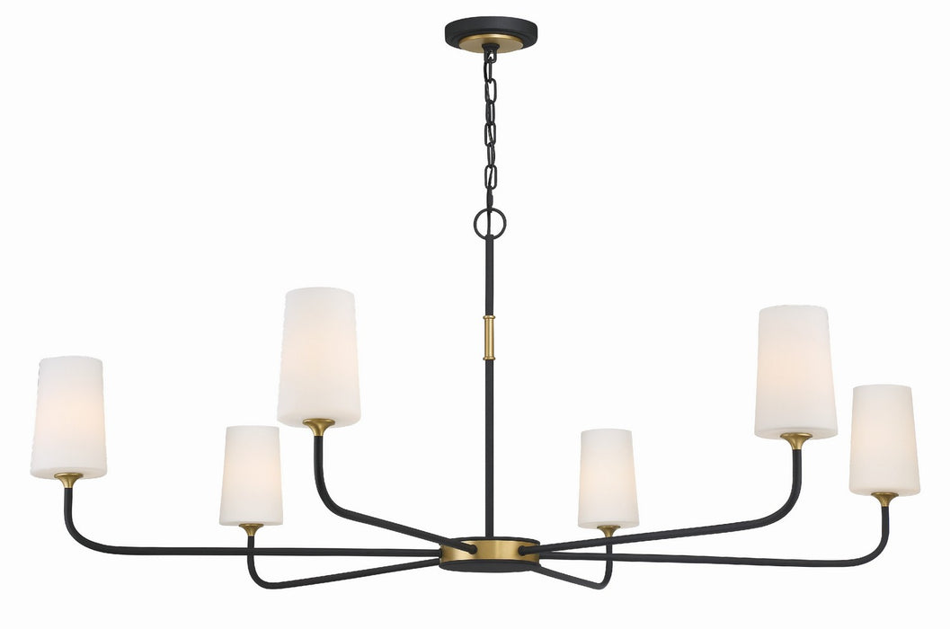 Crystorama NIL-70016-BF-MG Six Light Chandelier, Black Forged + Modern Gold