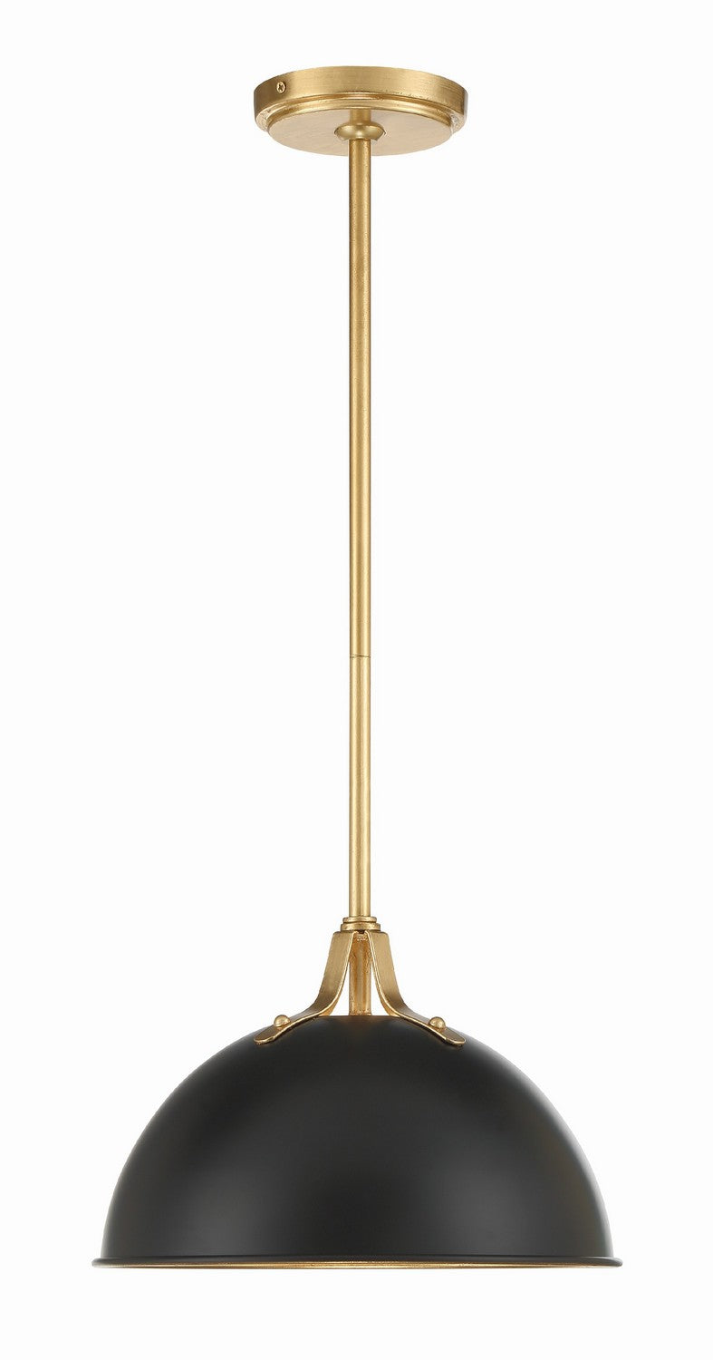 Crystorama SOT-18013-MK-GA One Light Pendant, Matte Black + Antique Gold