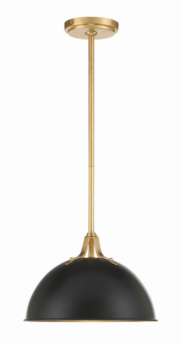 Crystorama SOT-18013-MK-GA One Light Pendant, Matte Black + Antique Gold