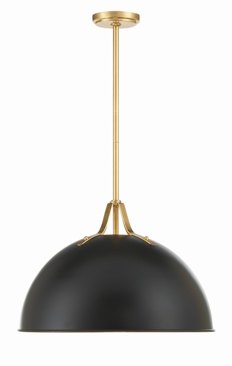 Crystorama SOT-18015-MK-GA One Light Pendant, Matte Black + Antique Gold
